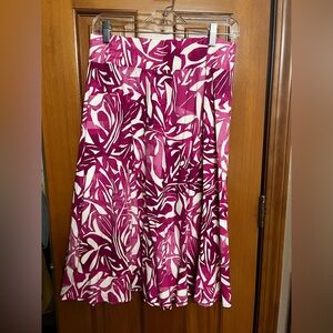 Coolibar Marigot White and Pink Midi A-Line Skirt Resort Wear UPF 50+, size M.